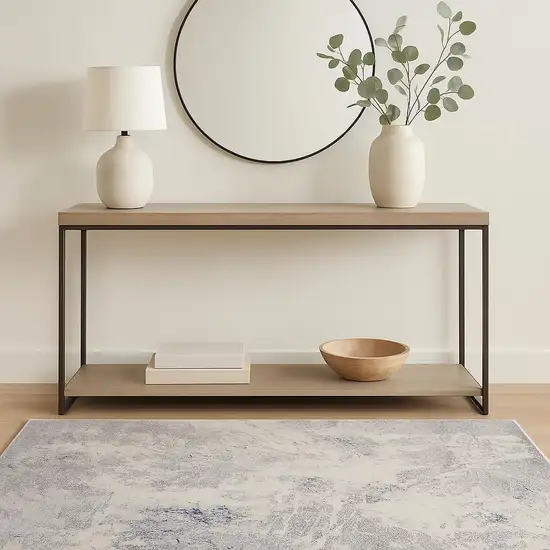 Ivory Blue And Gray Abstract Area Rug Photo 1