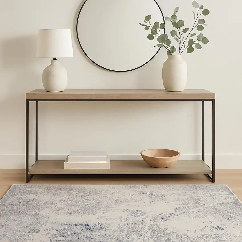 Ivory Blue And Gray Abstract Area Rug Photo 1
