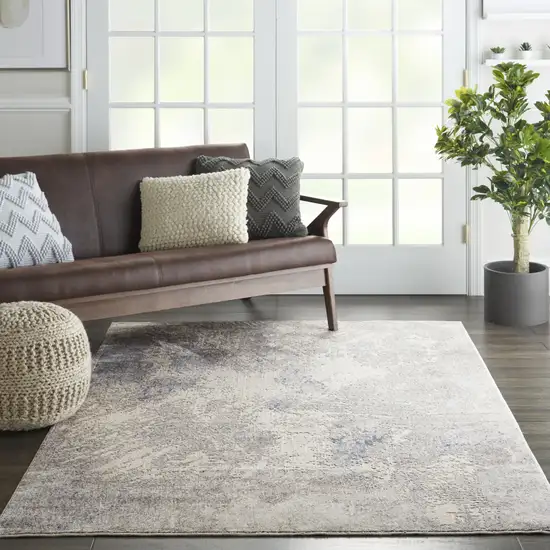 Ivory Blue And Gray Abstract Area Rug Photo 5