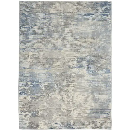 Ivory Blue And Gray Abstract Distressed Area Rug Photo 2
