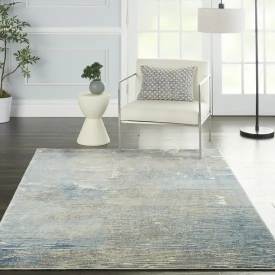 Ivory Blue And Gray Abstract Distressed Area Rug Photo 5