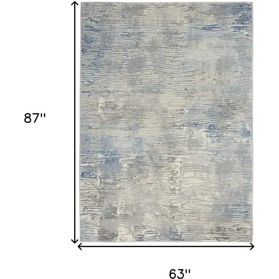 Ivory Blue And Gray Abstract Distressed Area Rug Photo 3