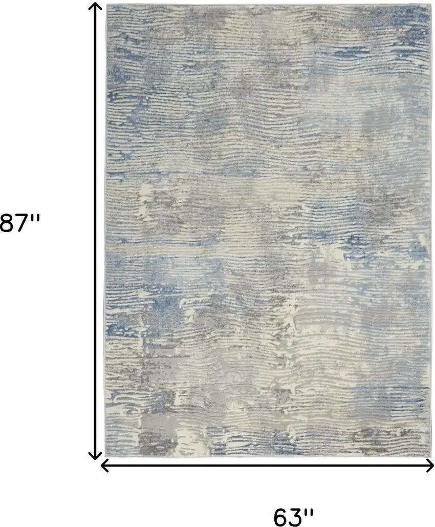 Ivory Blue And Gray Abstract Distressed Area Rug Photo 3
