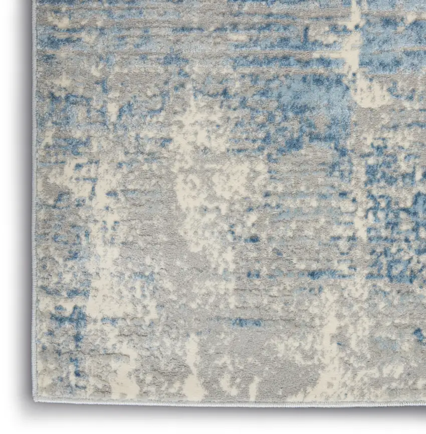 Ivory Blue And Gray Abstract Distressed Area Rug Photo 9