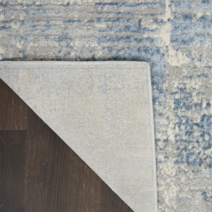 Ivory Blue And Gray Abstract Distressed Area Rug Photo 9