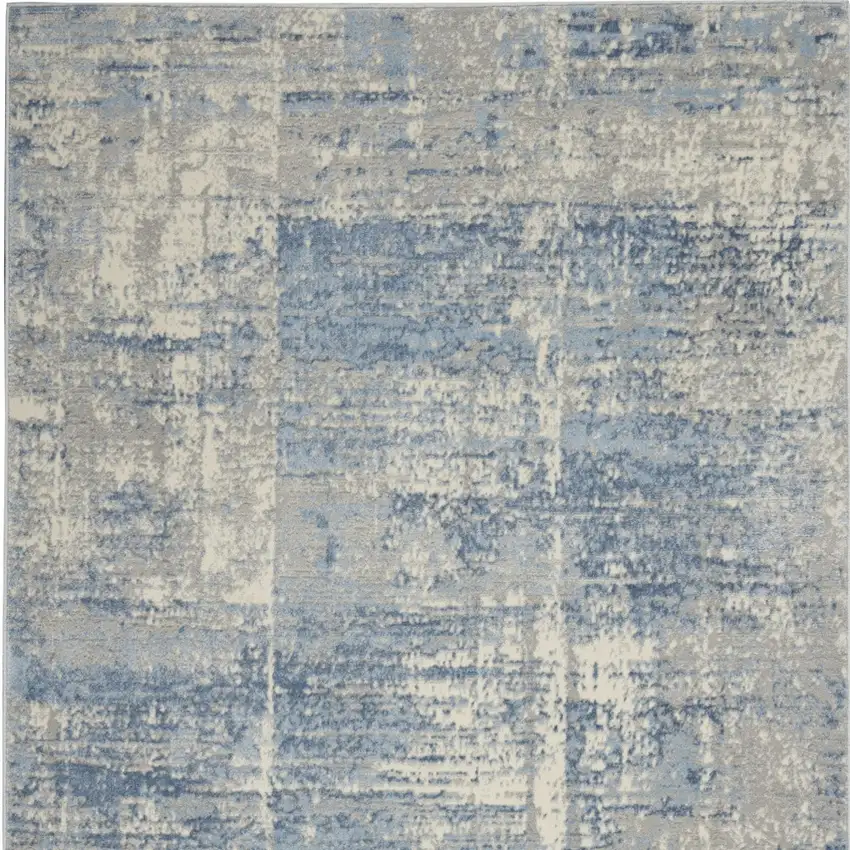 Ivory Blue And Gray Abstract Distressed Area Rug Photo 8