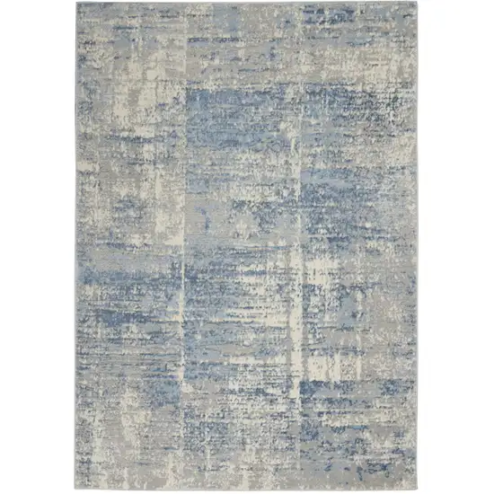 Ivory Blue And Gray Abstract Distressed Area Rug Photo 2