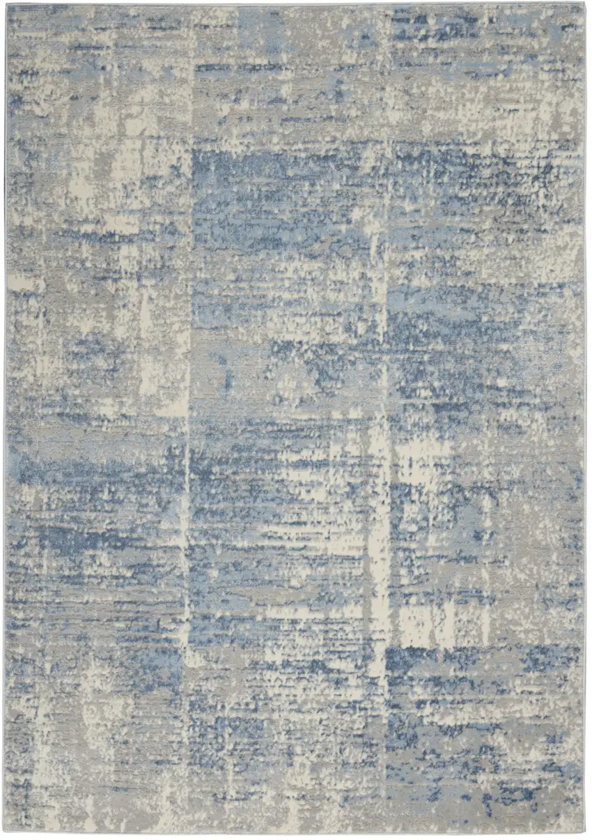 Ivory Blue And Gray Abstract Distressed Area Rug Photo 2