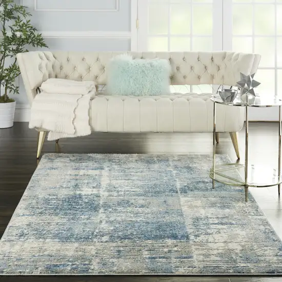 Ivory Blue And Gray Abstract Distressed Area Rug Photo 5