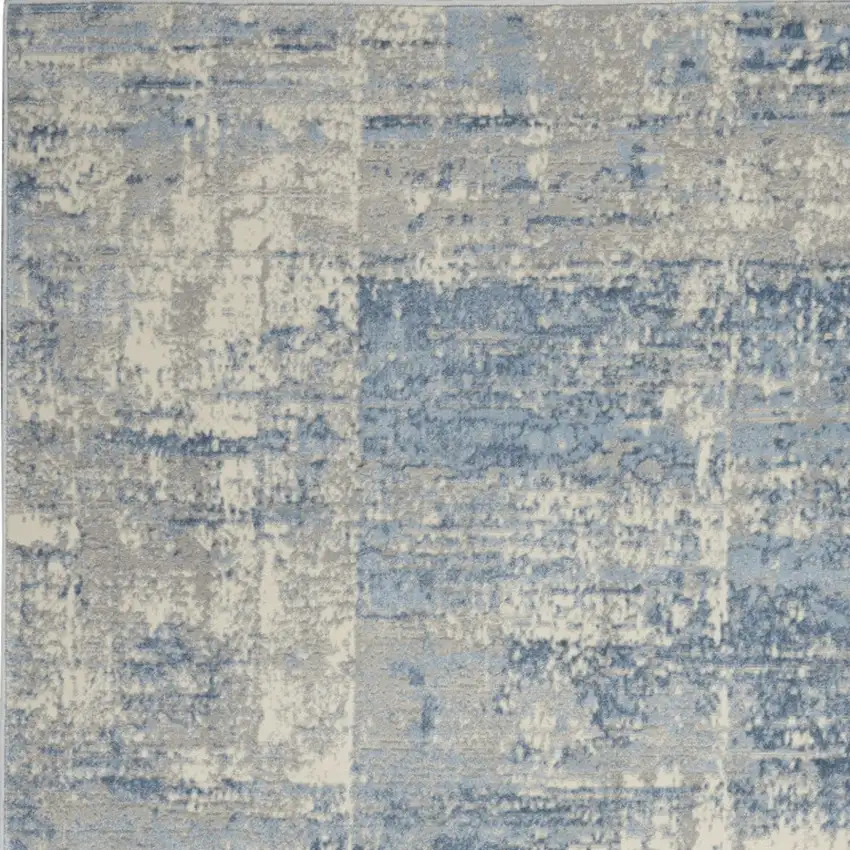 Ivory Blue And Gray Abstract Distressed Area Rug Photo 7