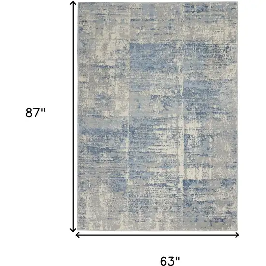 Ivory Blue And Gray Abstract Distressed Area Rug Photo 3