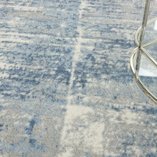Ivory Blue And Gray Abstract Distressed Area Rug Photo 8