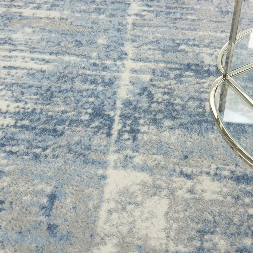 Ivory Blue And Gray Abstract Distressed Area Rug Photo 8