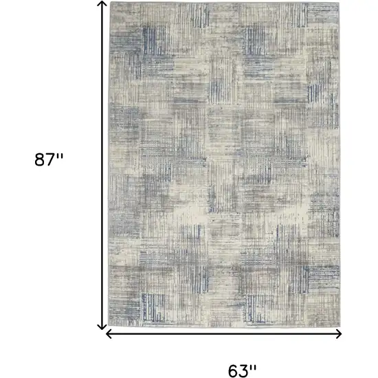 Ivory Blue And Gray Abstract Distressed Area Rug Photo 3