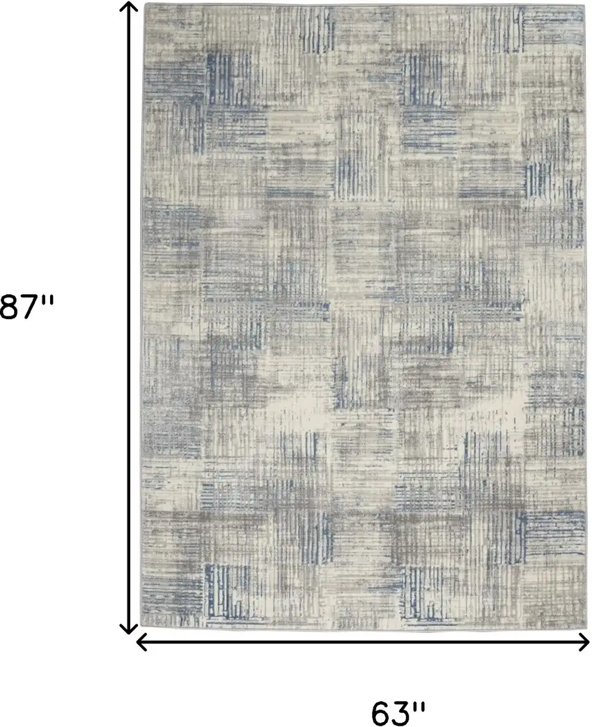 Ivory Blue And Gray Abstract Distressed Area Rug Photo 3