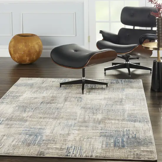 Ivory Blue And Gray Abstract Distressed Area Rug Photo 6