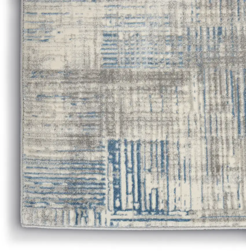 Ivory Blue And Gray Abstract Distressed Area Rug Photo 9