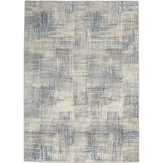 Ivory Blue And Gray Abstract Distressed Area Rug Photo 2
