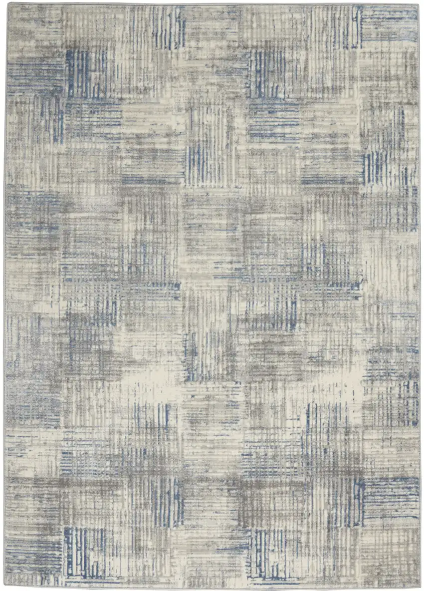 Ivory Blue And Gray Abstract Distressed Area Rug Photo 2