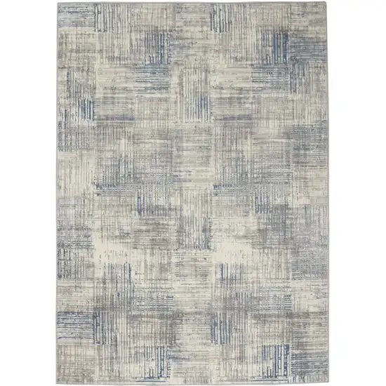 Ivory Blue And Gray Abstract Distressed Area Rug Photo 8