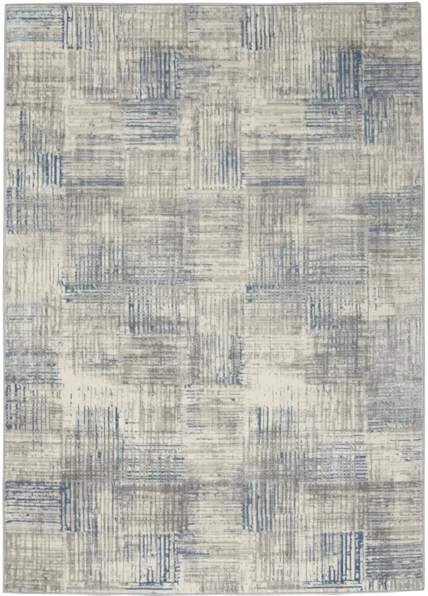 Ivory Blue And Gray Abstract Distressed Area Rug Photo 8