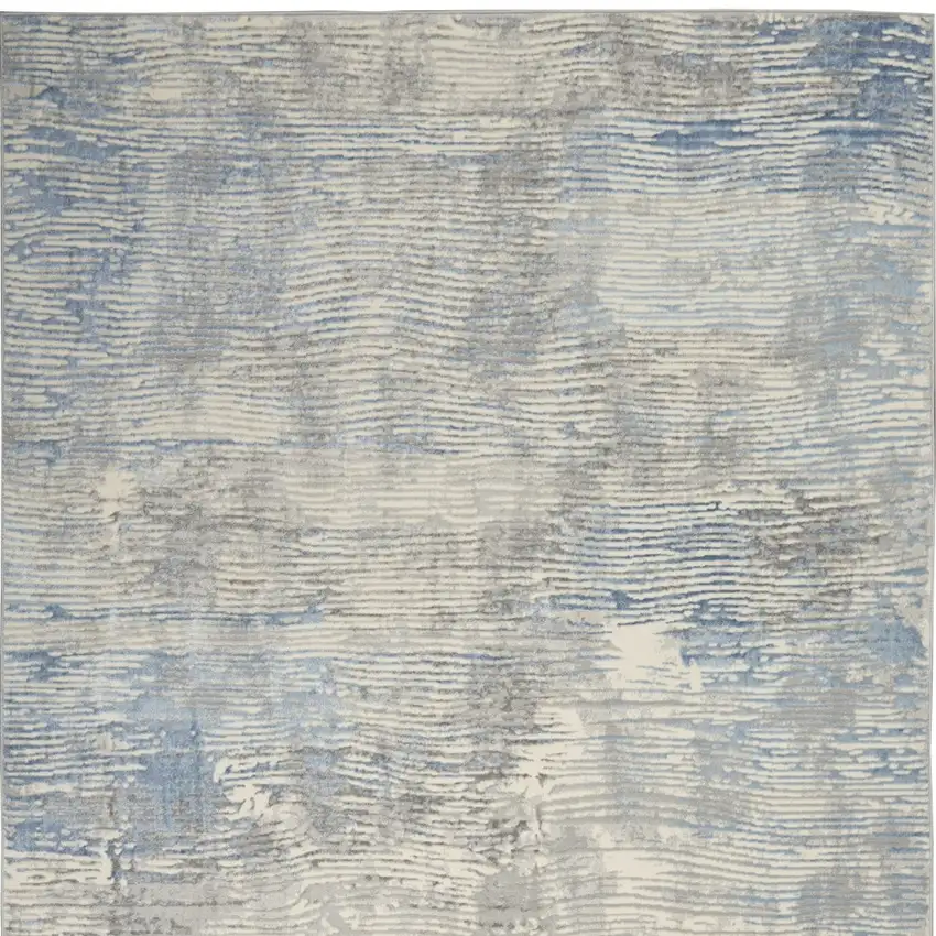 Ivory Blue And Gray Abstract Distressed Area Rug Photo 8