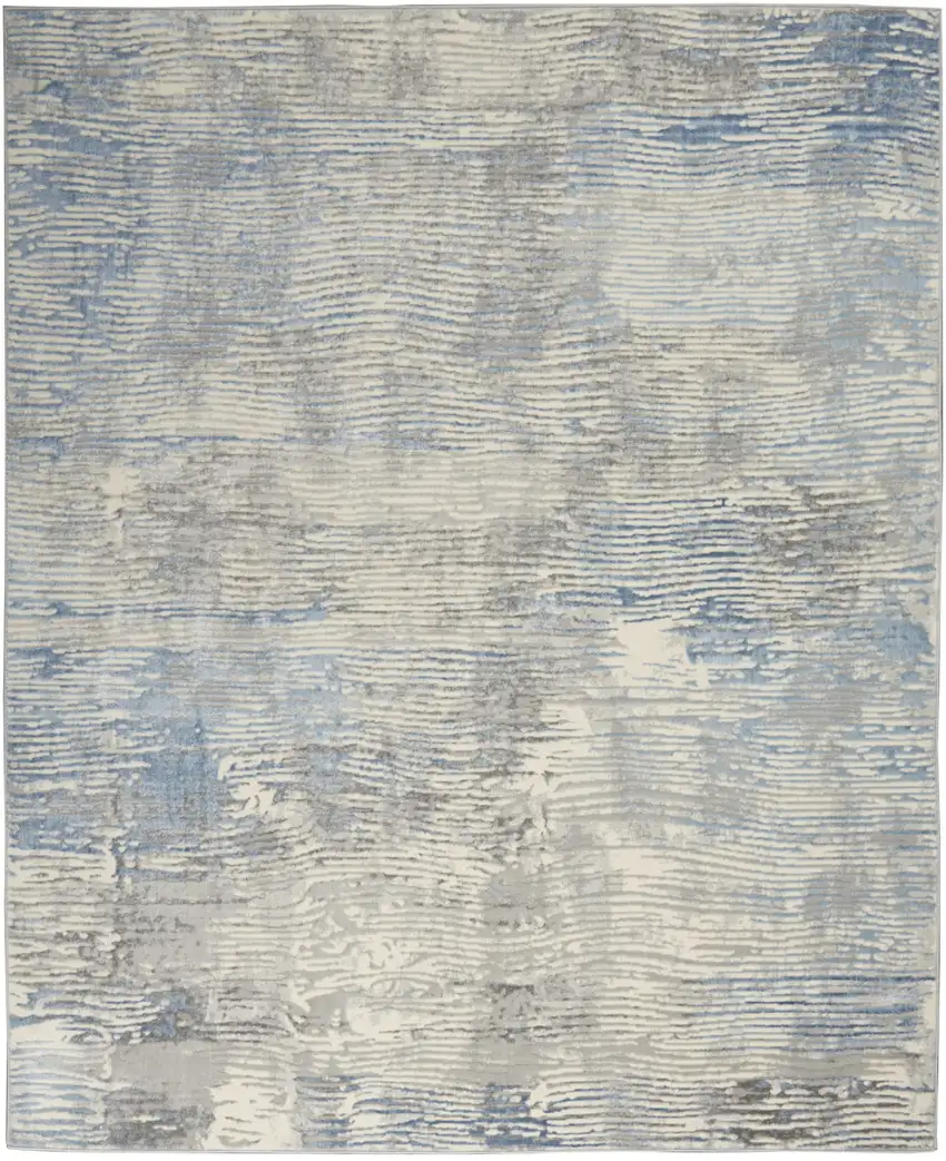Ivory Blue And Gray Abstract Distressed Area Rug Photo 2
