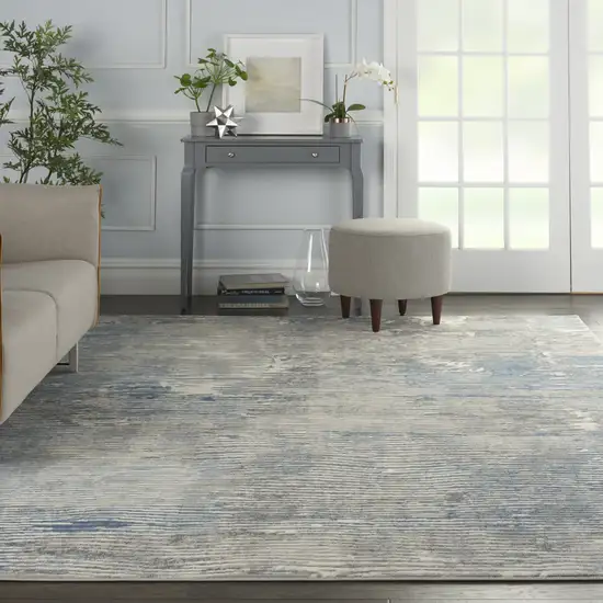 Ivory Blue And Gray Abstract Distressed Area Rug Photo 5