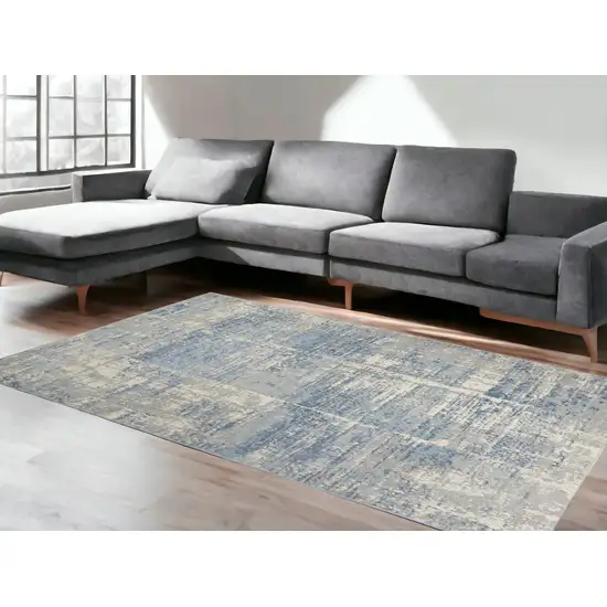 Ivory Blue And Gray Abstract Distressed Area Rug Photo 1