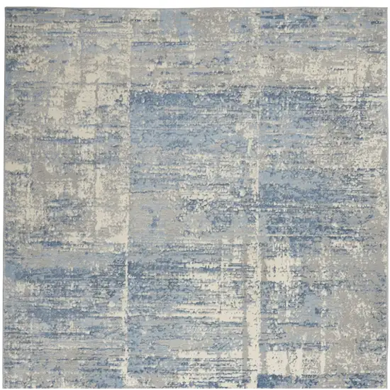 Ivory Blue And Gray Abstract Distressed Area Rug Photo 7