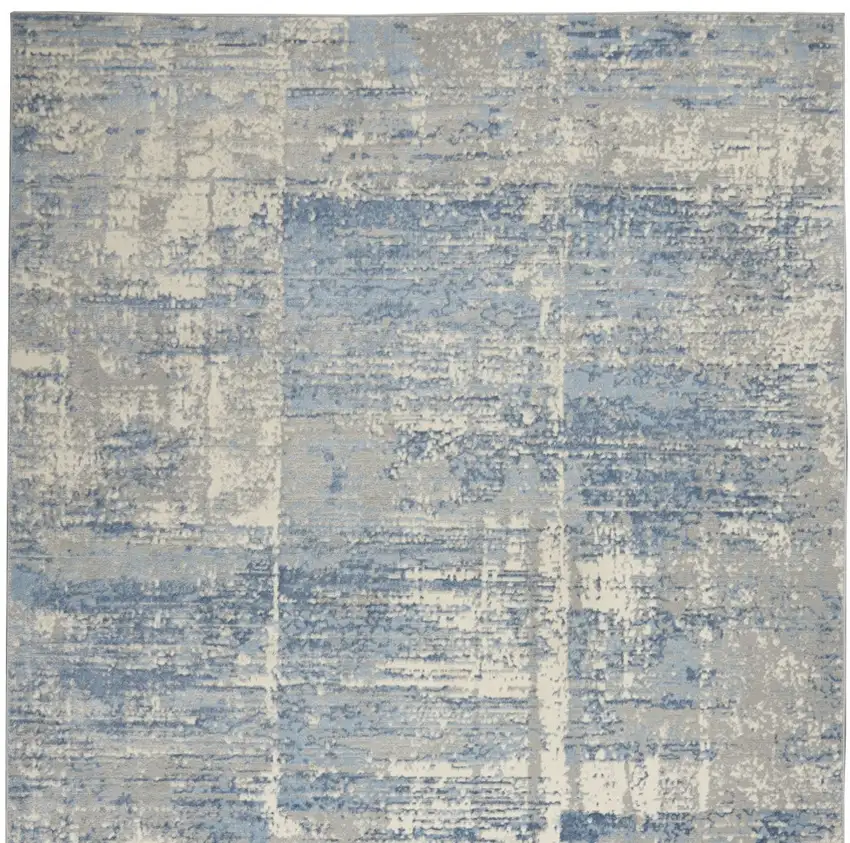 Ivory Blue And Gray Abstract Distressed Area Rug Photo 7