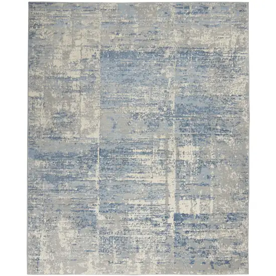 Ivory Blue And Gray Abstract Distressed Area Rug Photo 2
