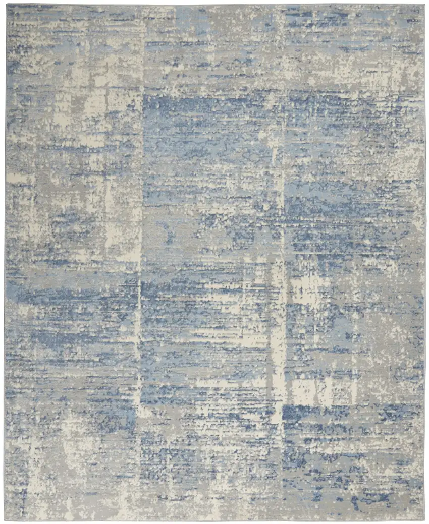 Ivory Blue And Gray Abstract Distressed Area Rug Photo 2