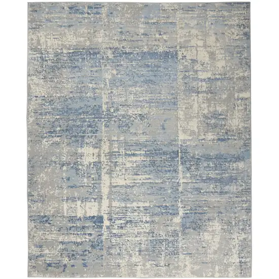 Ivory Blue And Gray Abstract Distressed Area Rug Photo 8