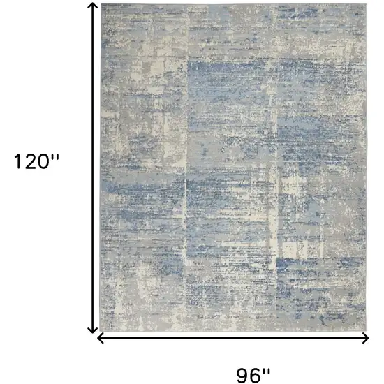 Ivory Blue And Gray Abstract Distressed Area Rug Photo 3