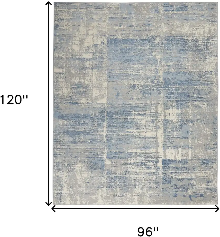 Ivory Blue And Gray Abstract Distressed Area Rug Photo 3