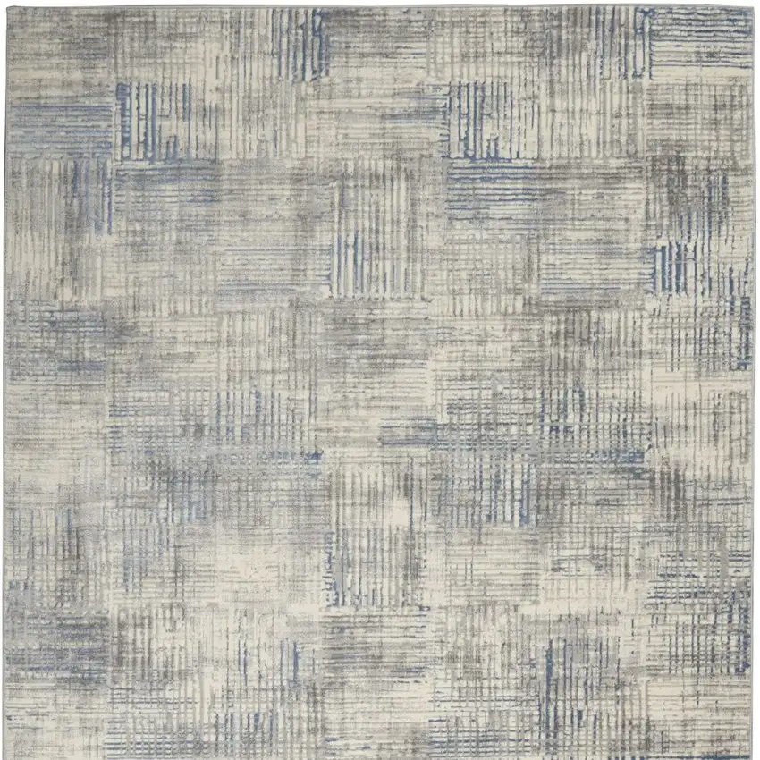 Ivory Blue And Gray Abstract Distressed Area Rug Photo 7