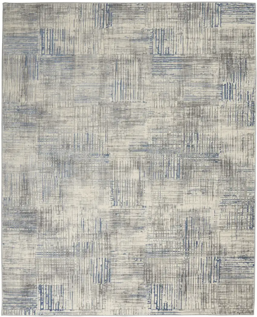 Ivory Blue And Gray Abstract Distressed Area Rug Photo 2