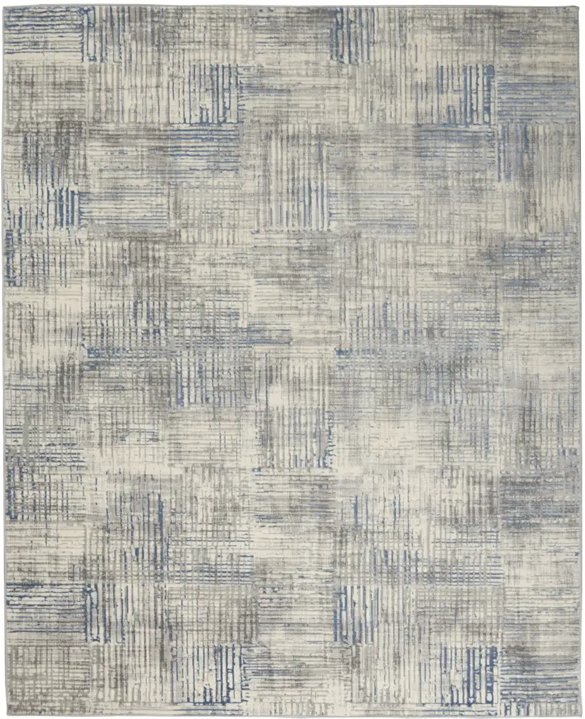Ivory Blue And Gray Abstract Distressed Area Rug Photo 8