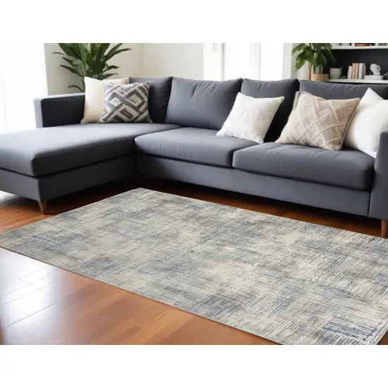 Ivory Blue And Gray Abstract Distressed Area Rug Photo 1