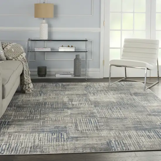Ivory Blue And Gray Abstract Distressed Area Rug Photo 6