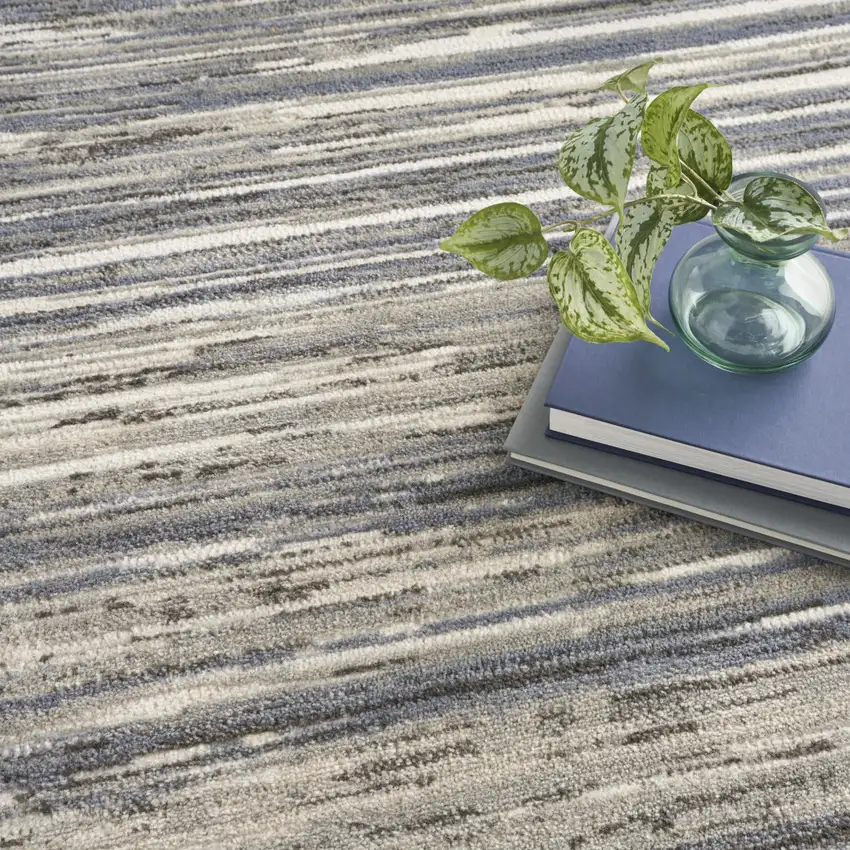 Ivory Blue And Gray Abstract Distressed Area Rug Photo 6