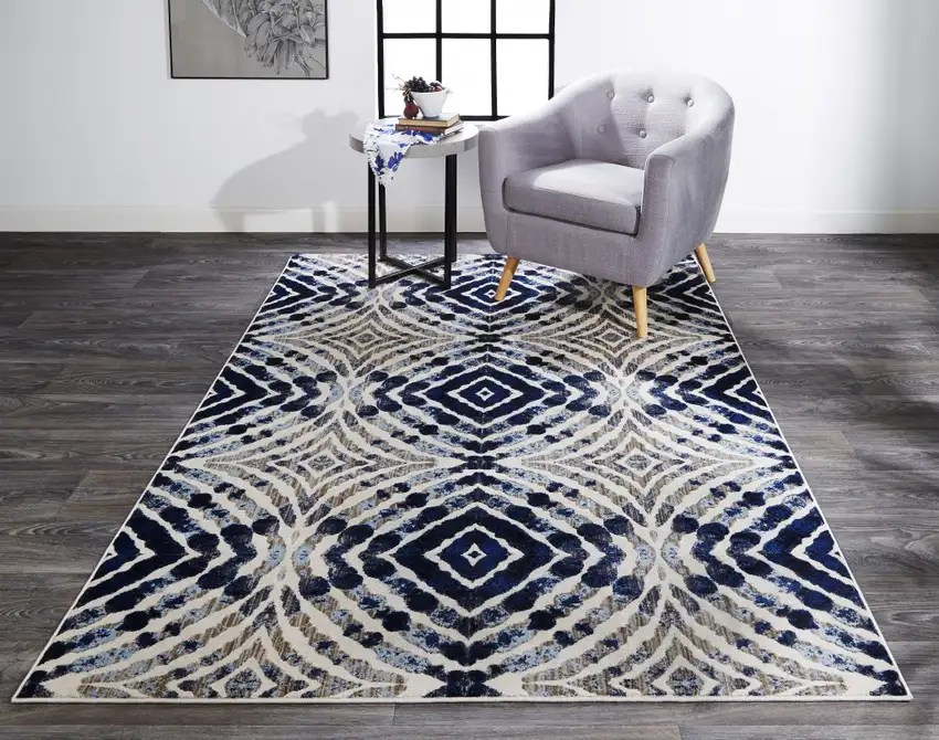 Ivory Blue And Gray Abstract Distressed Stain Resistant Area Rug Photo 5