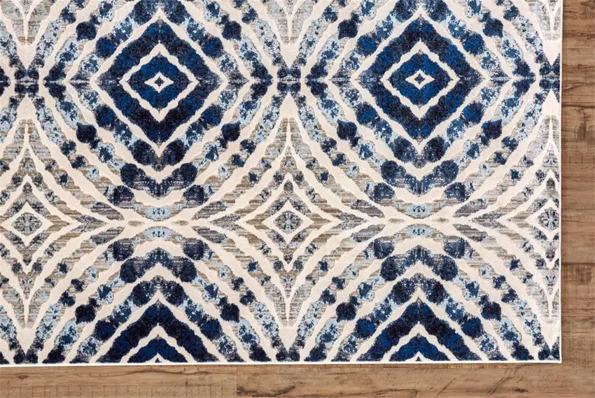 Ivory Blue And Gray Abstract Distressed Stain Resistant Area Rug Photo 4