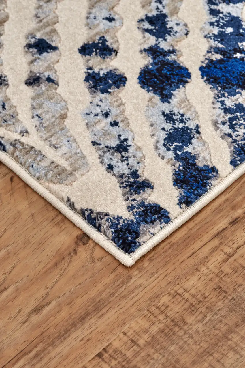 Ivory Blue And Gray Abstract Distressed Stain Resistant Area Rug Photo 6