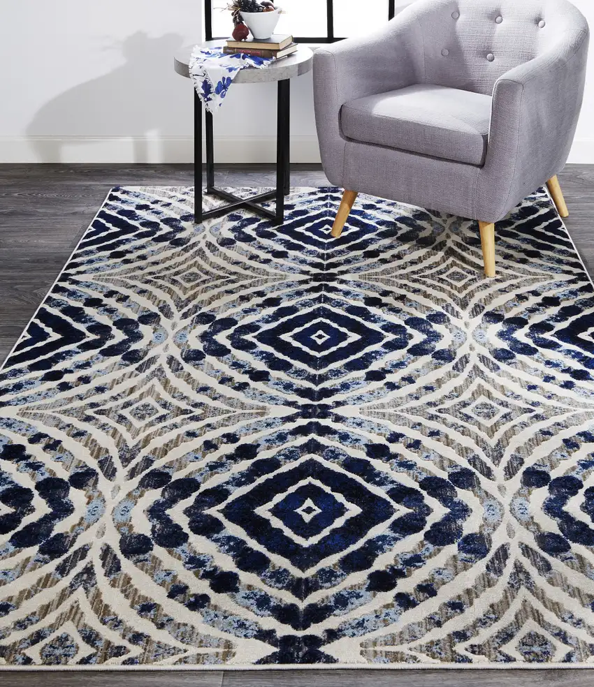 Ivory Blue And Gray Abstract Distressed Stain Resistant Area Rug Photo 8