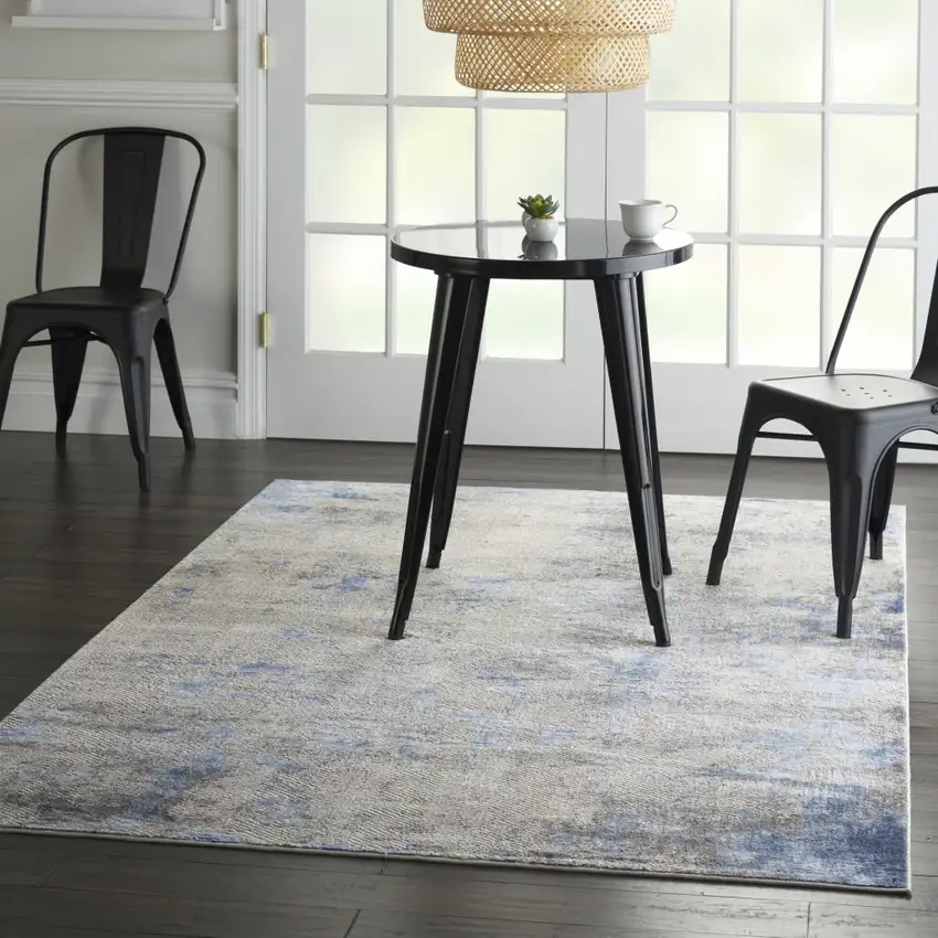 Ivory Blue And Gray Abstract Non Skid Area Rug Photo 6