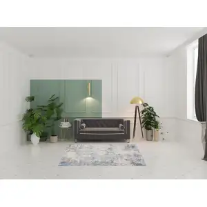 Photo of Ivory Blue And Gray Abstract Non Skid Area Rug