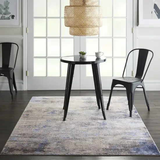 Ivory Blue And Gray Abstract Non Skid Area Rug Photo 5