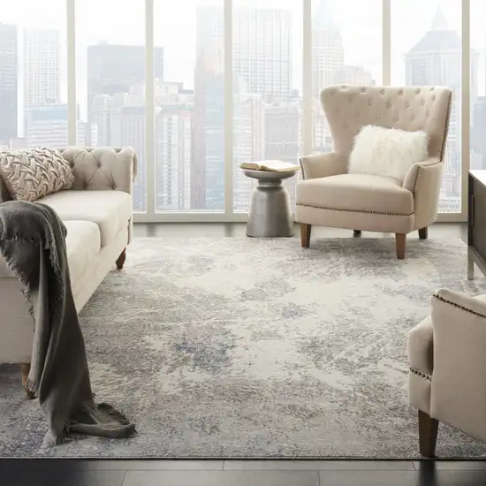 Ivory Blue And Gray Abstract Non Skid Area Rug Photo 5